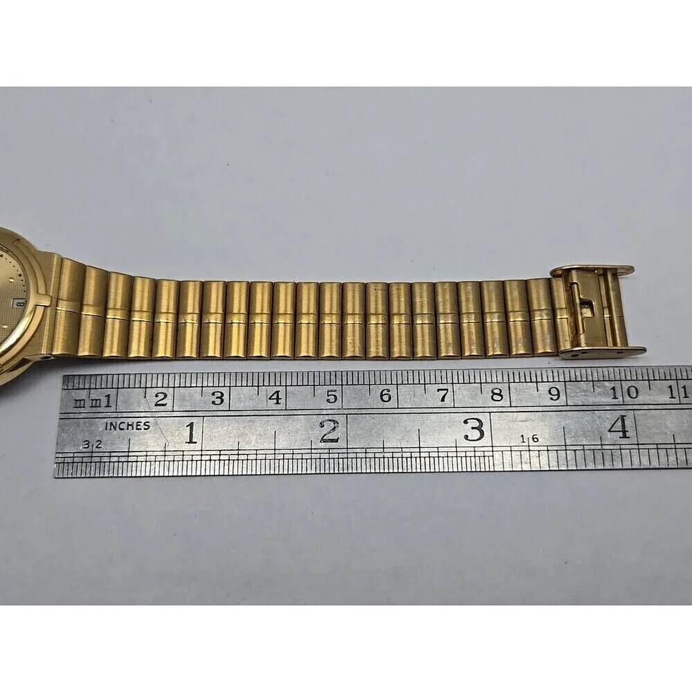 Womens Vintage Adolfo GTI Gold Tone Date 31mm Quartz Watch New Battery Dress Art